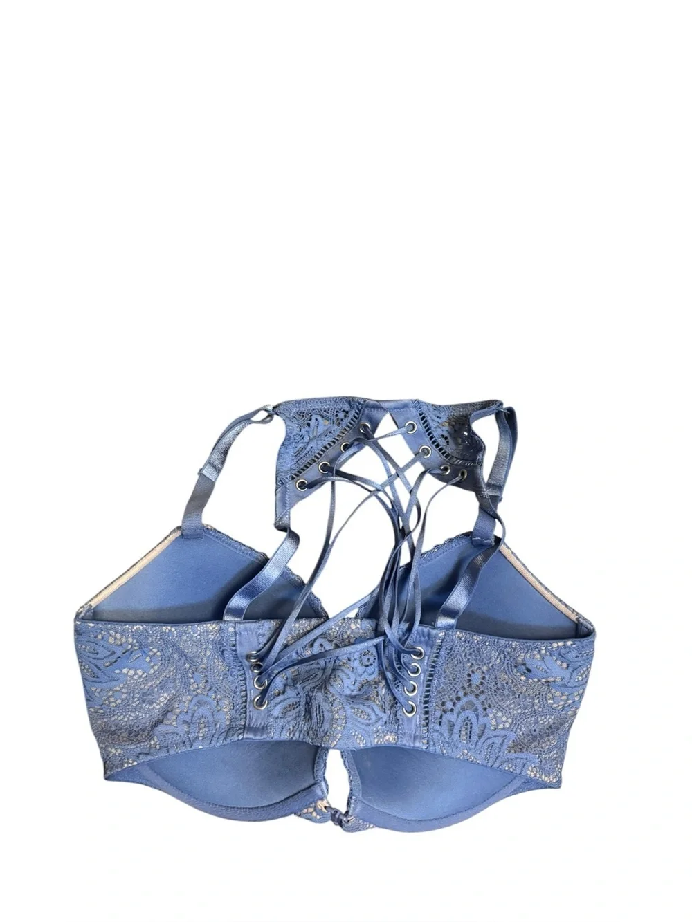 VICTORIA’S SECRET 34DD Very Sexy Push-Up Bra Front Close Strappy Back Blue Lace - Picture 6 of 17